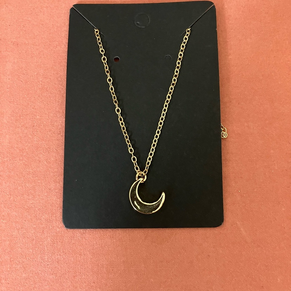 Gold Stainless Steel Crescent Moon Necklace
